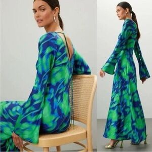 Elegant Blue and Green Maxi Dress